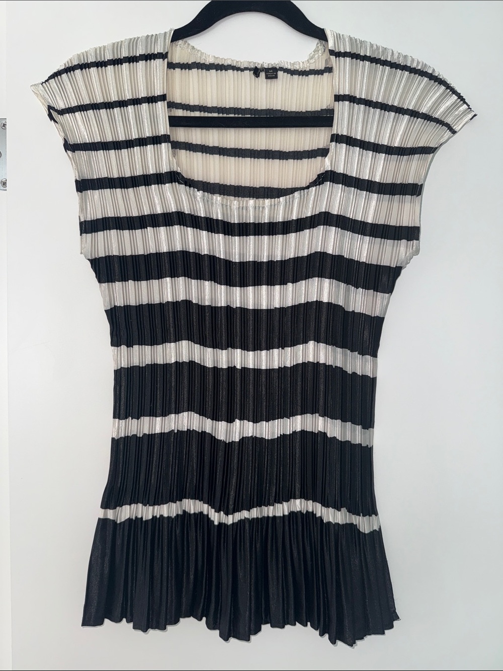 Striped Pleated Sleeveless Top - Black and White